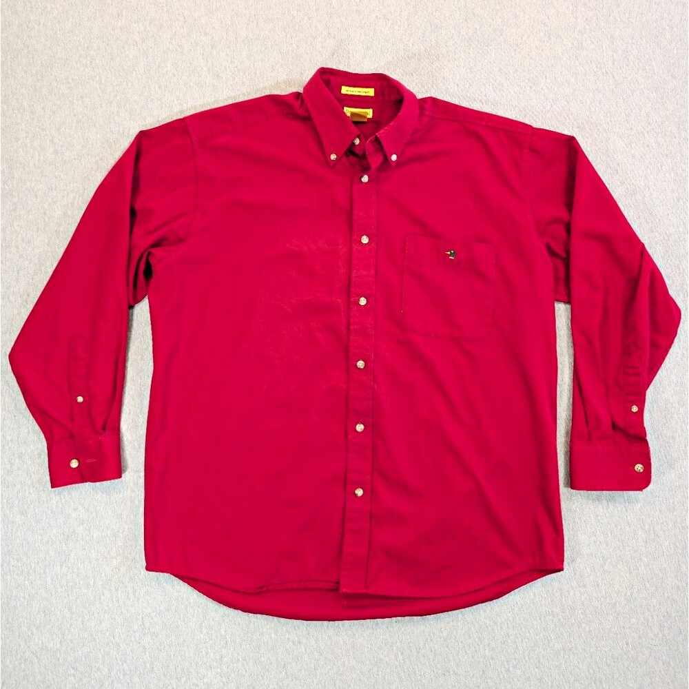Duck Head Men's M Red Solid Long Sleeve Cotton Twill Button-Down Shirt Pockets